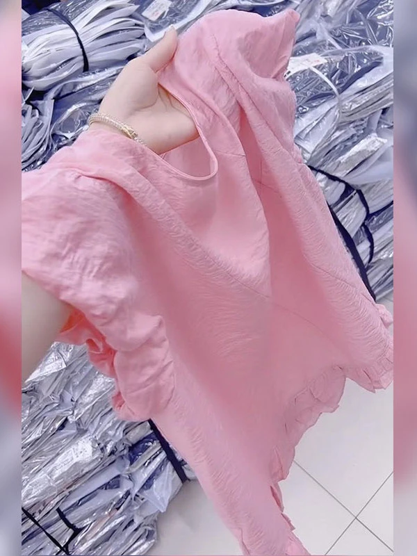 法式气质减龄时尚高级感粉色花苞袖女2025年夏季新款宽松上衣女装