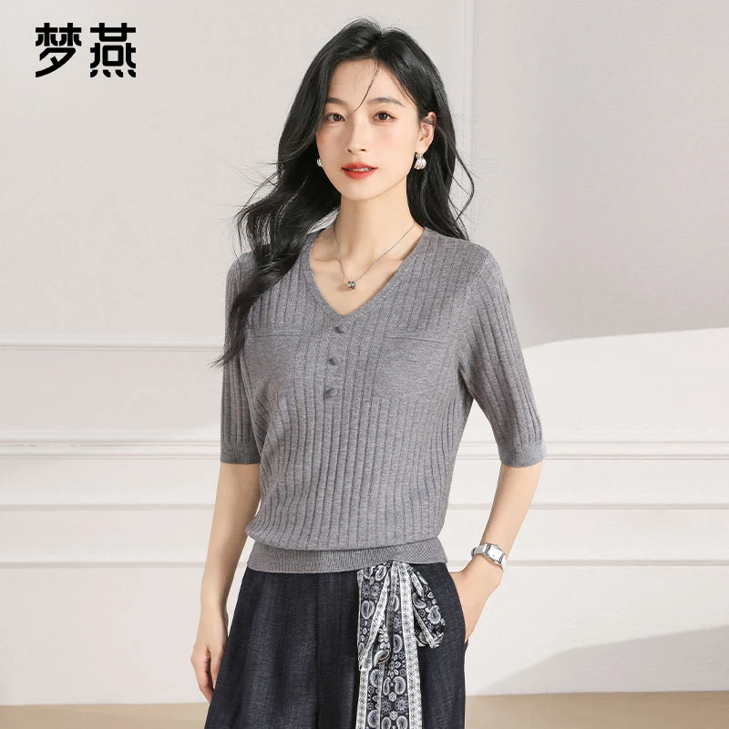 梦燕春秋女款时尚百搭气质大方宽松休闲舒适简约针织衫AC04B5021