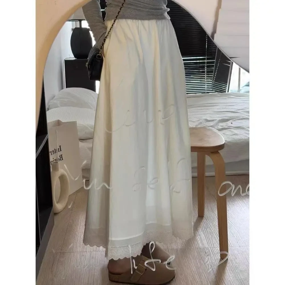 大码法式白色半身裙女夏季遮肚显瘦裙子梨形身材a字蕾丝裙-6823