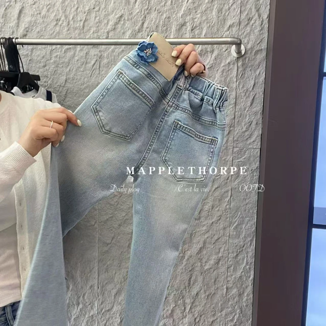 X226053「奔跑的蜗牛」兰花腰头皮标微喇牛仔裤（工厂）