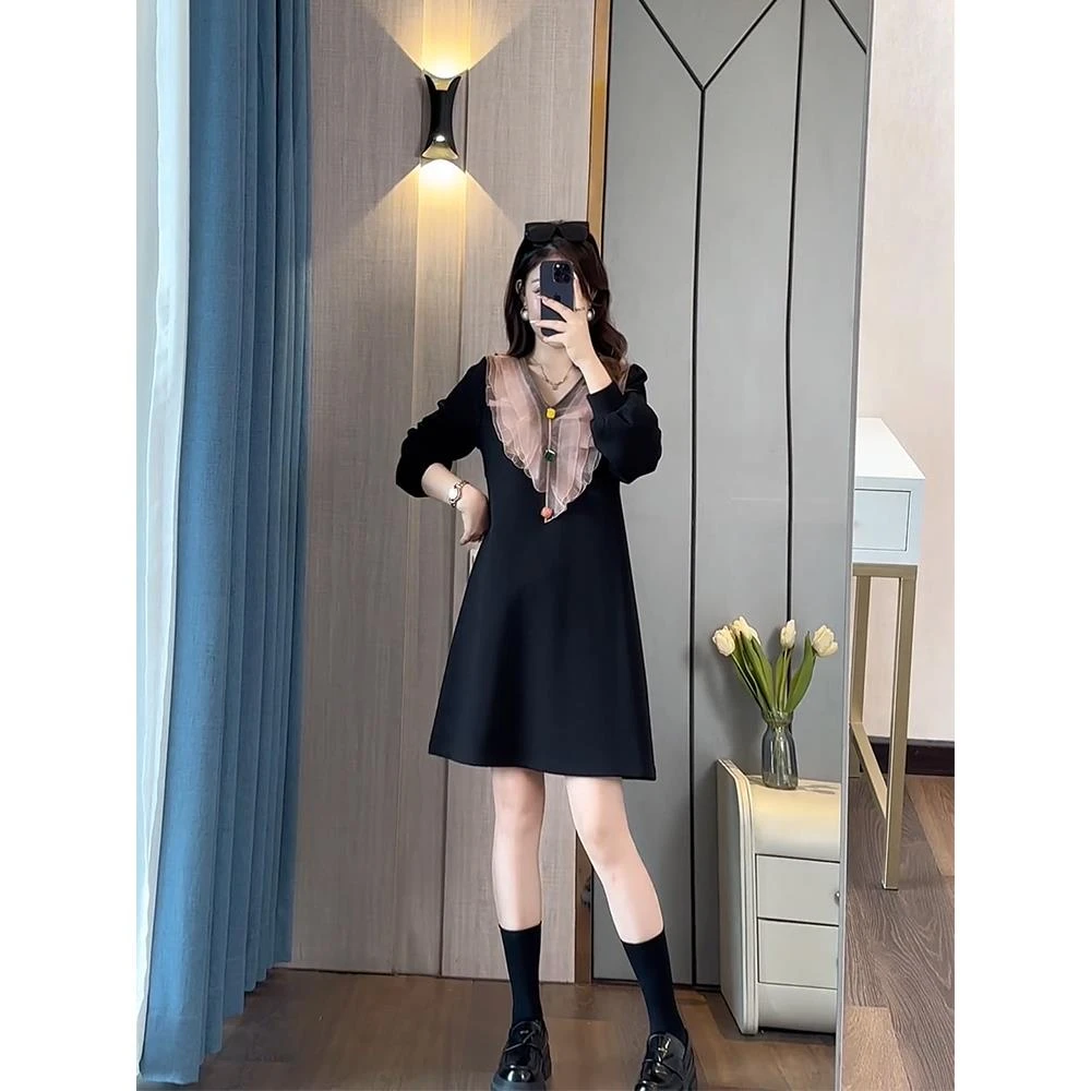 2025春季新款时尚气质高级感荷叶边拼接显瘦中长款连衣裙打底裙子