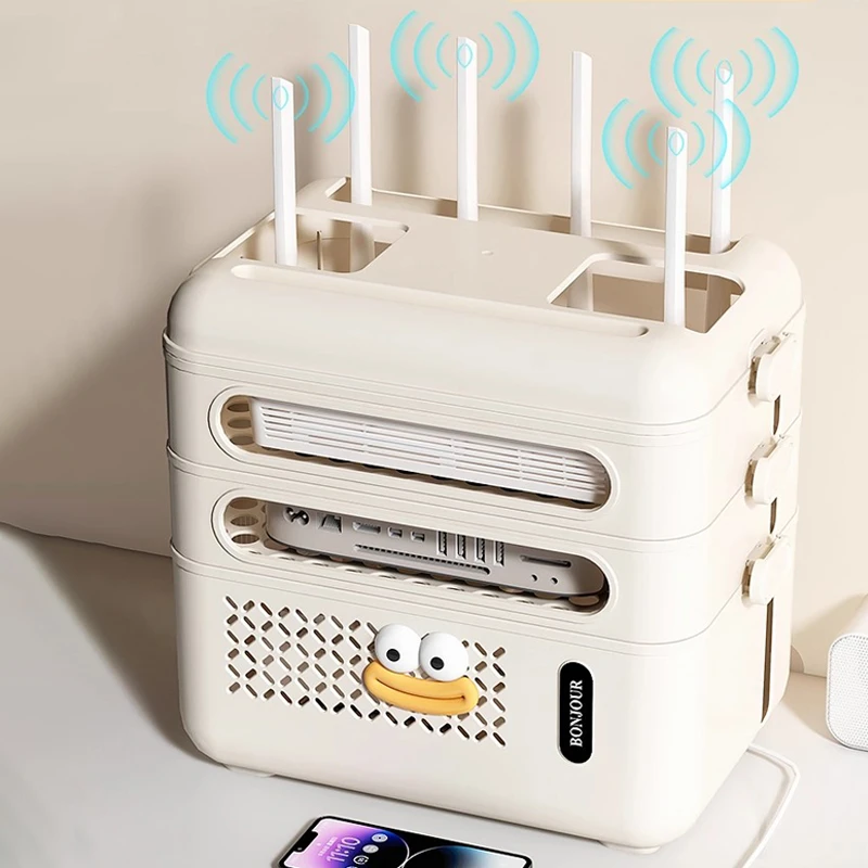 WiFi路由器收纳盒插座电视机顶盒置物架无线光猫放置电线整理神器