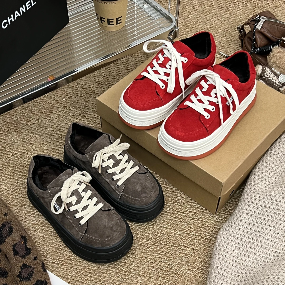 小小苏-复古磨砂厚底板鞋女秋季新款系带百搭时尚休闲鞋;EDX55970