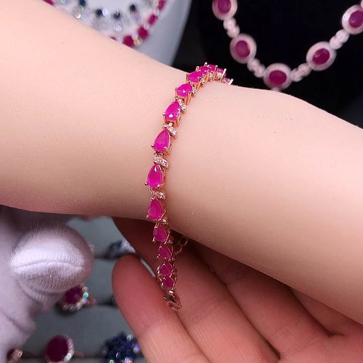 红宝石银S925镶嵌手链