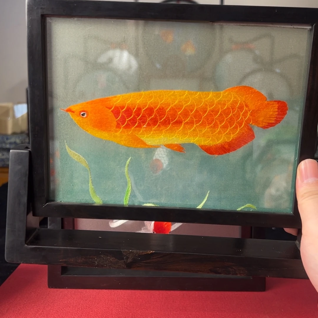 刺绣纯手工刺绣双面绣实木摆件