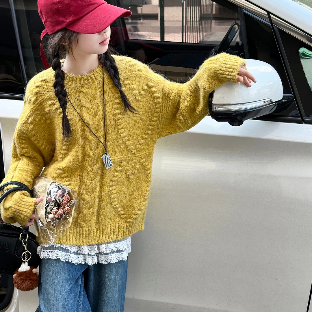 女童毛衣秋冬2025新款6-12岁女童套头毛线衣韩版女孩加厚针织衫
