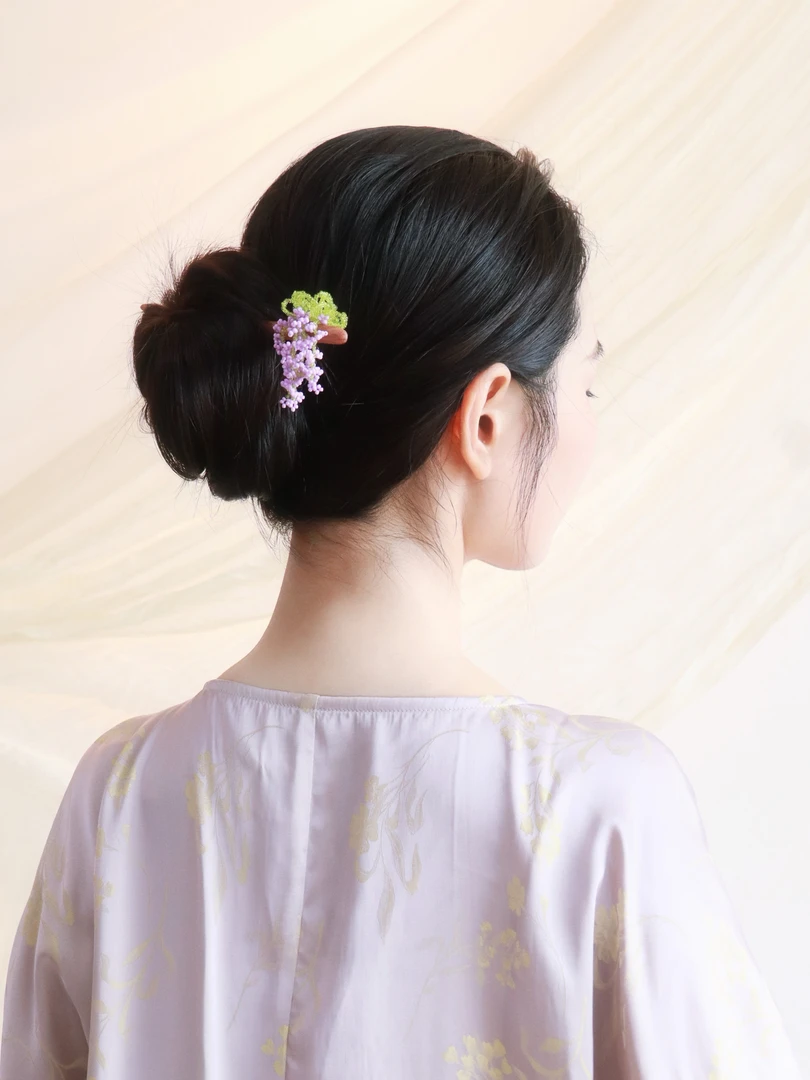「紫藤花漫步」温柔可爱梦幻感氛围感夏季手工串珠盘发夹发饰发簪子