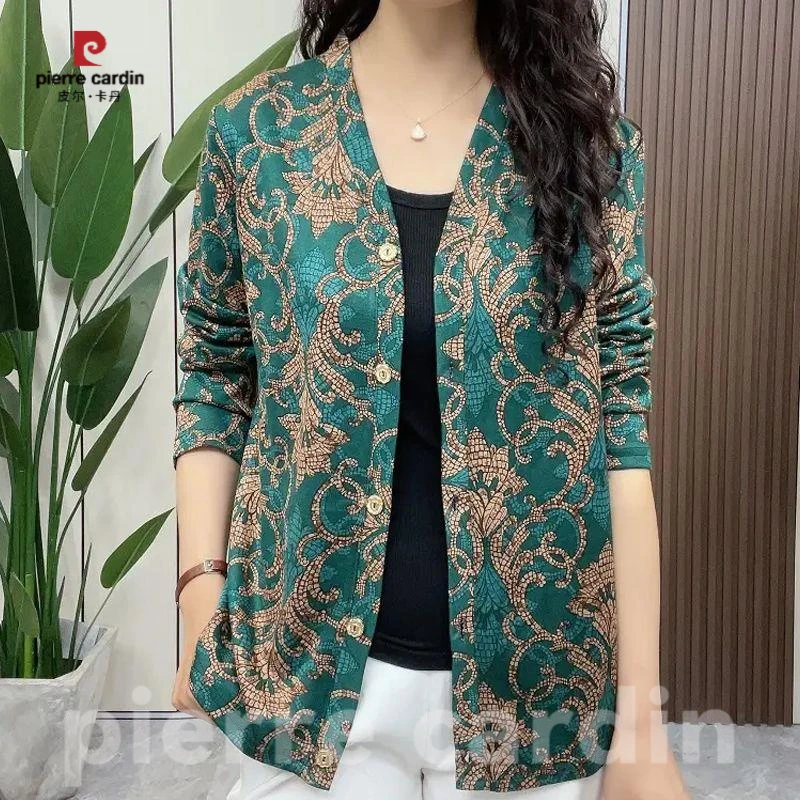 皮尔卡丹2025春秋新款女时尚开衫外套妈妈装洋气百搭减龄宽松外搭