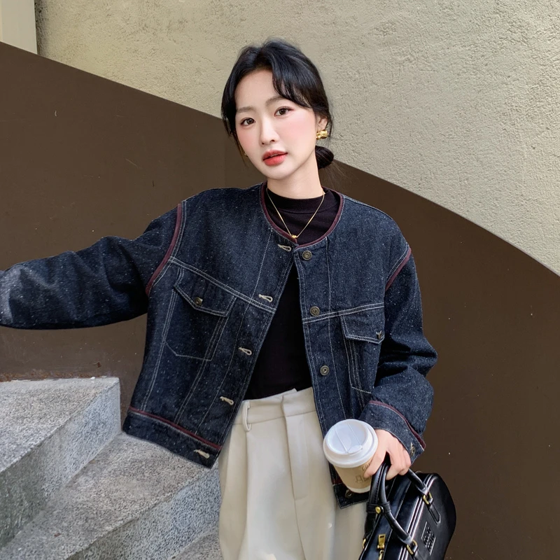 小香风拼色牛仔外套女2025春季新款高级感气质小个子休闲宽松上衣