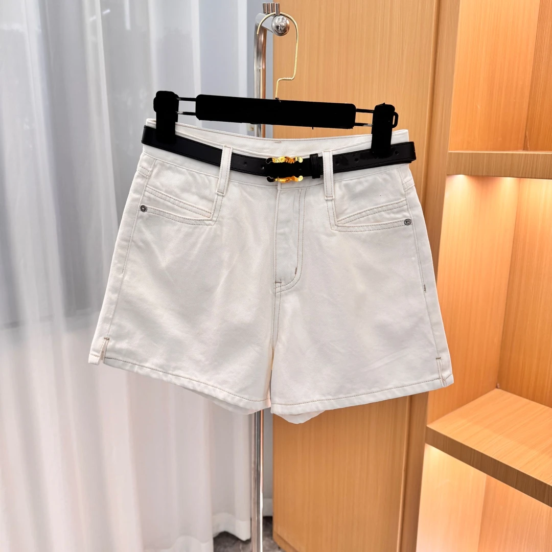 《猪猪出品》2025上新夏季白色素板简约牛仔休闲短裤百搭潮流个性