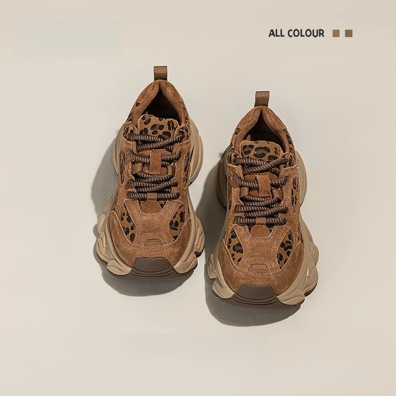 『明星同款』西瑞女鞋秋冬季厚底增高豹纹老爹鞋复古时尚潮流德训鞋