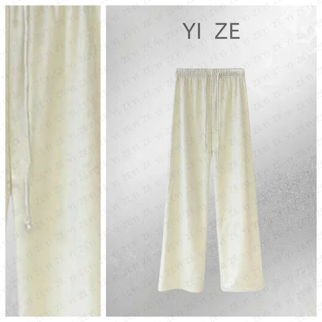 【奕泽严选】观山月--中式钻石绒舒适时尚提花百搭气质轻奢阔腿裤