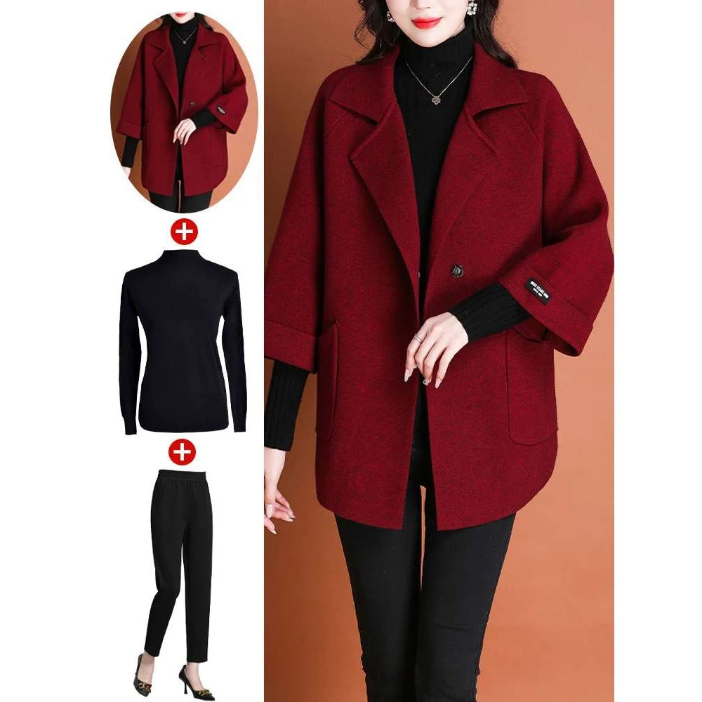 范哲萨妈妈春装呢子外套2025新款女士风衣气质高贵中老年针织双面