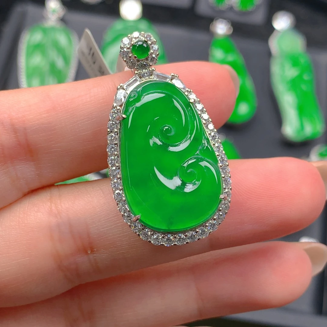 吊坠(不含链)银S925镶嵌翡翠