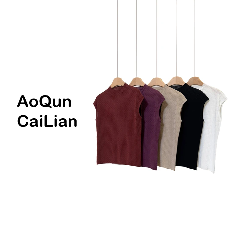 AoQunCaiLian夏季洋气设计感薄款坎肩袖棋盘格套头上衣-GG6008