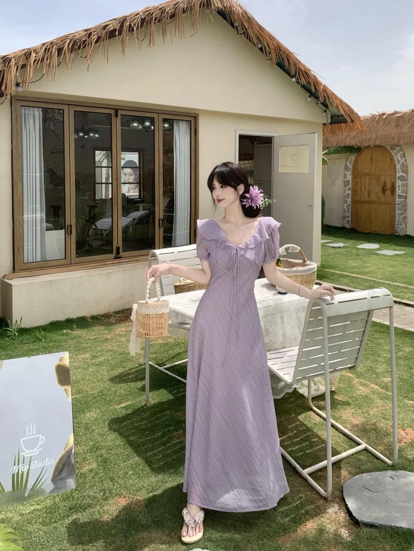 YH-66994大码女装胖mm气质温柔风泡泡袖收腰连衣裙夏季新款优雅