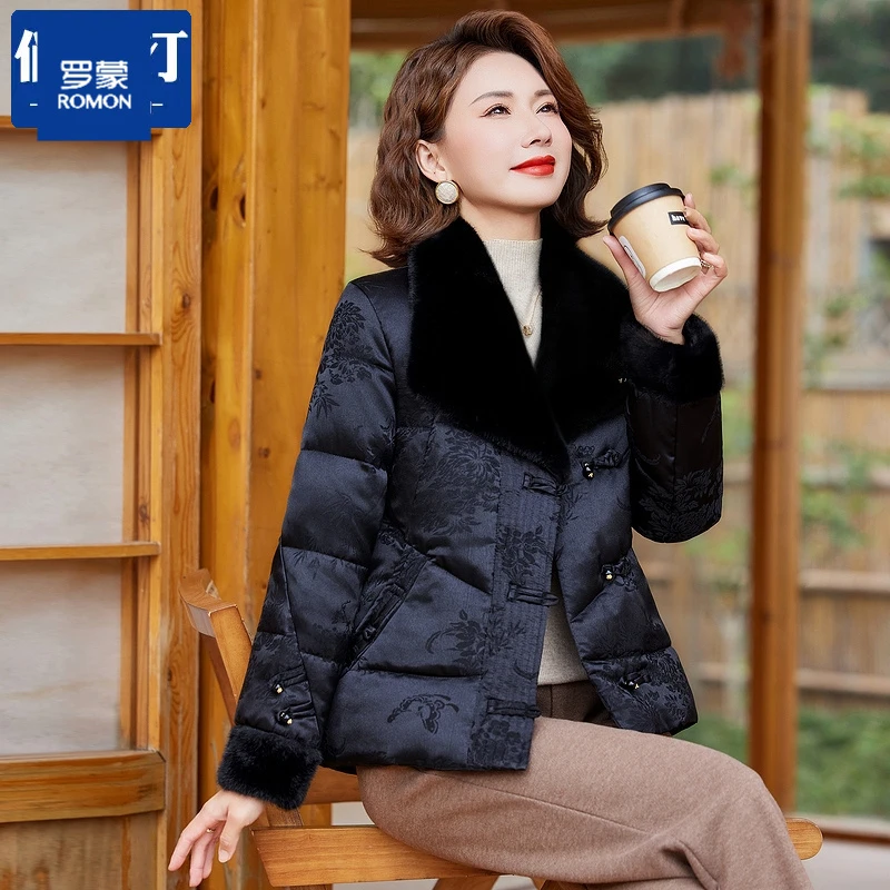 罗蒙新中式妈妈羽绒服冬装2025新款贵夫人品牌中老年人保暖外套