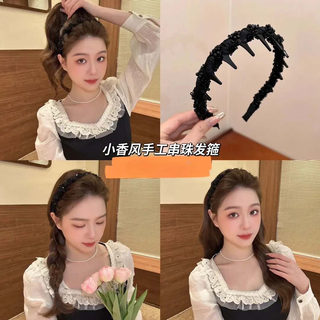 新款2025路易斯繁星发箍 轻奢气质小香风手工串珠发箍 正反两戴