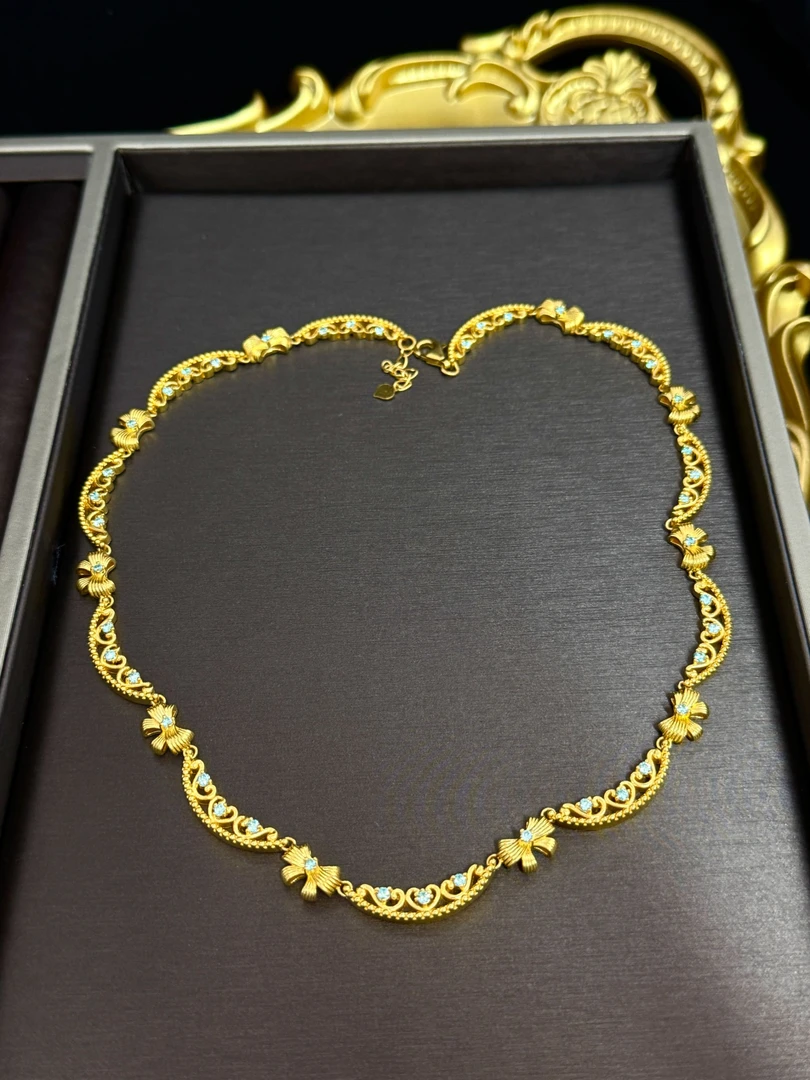 【镇店之宝】蝴蝶结镶莫桑足金999黄金项链@XL000