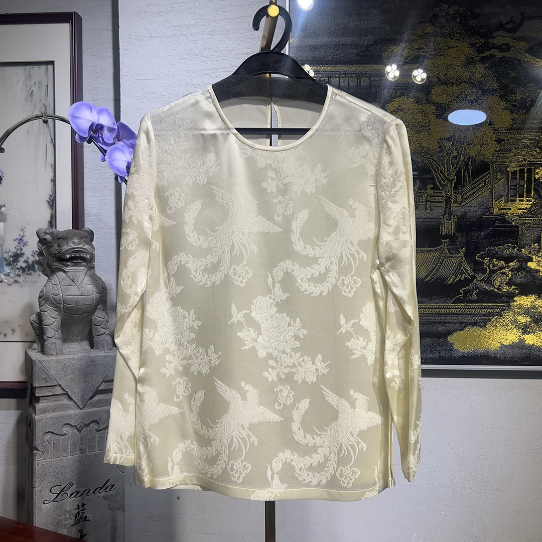 蓝大【浮笙】桑蚕丝圆领长袖上衣6981