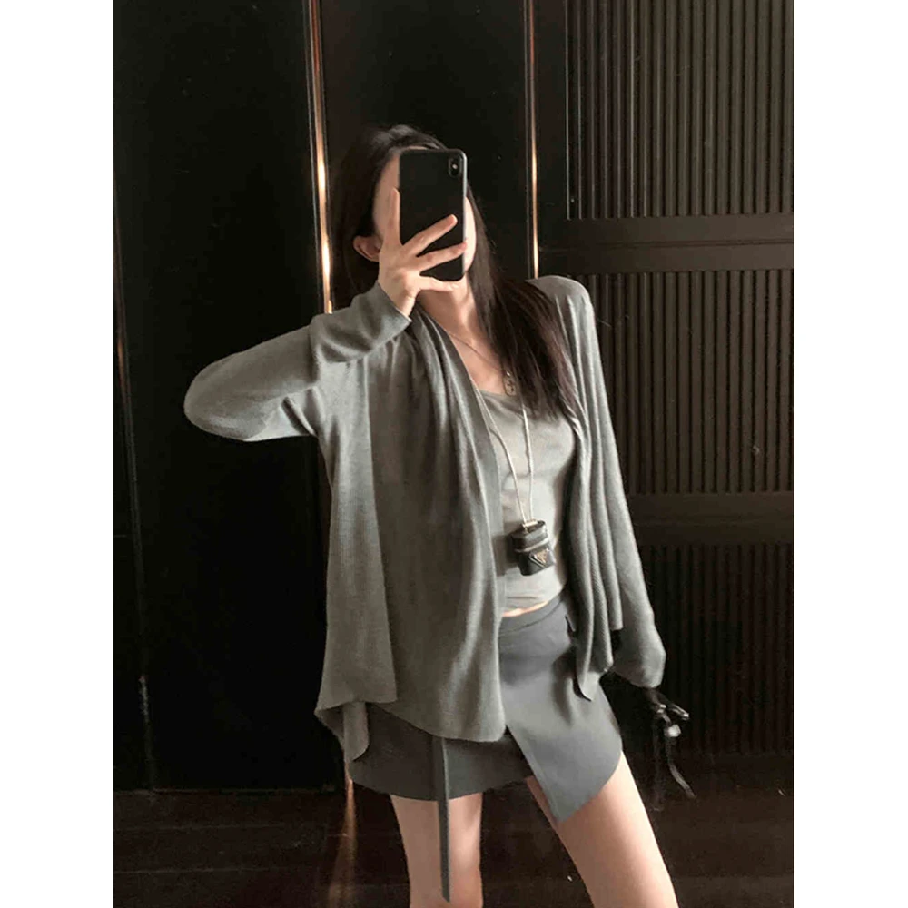 韩版气质灰色慵懒风针织开衫女夏季防晒披肩罩衫薄款显瘦外套上衣