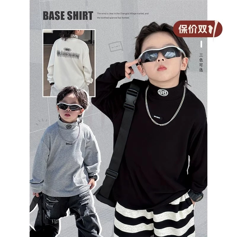 男童打底衫内搭春秋款2025新款白色韩版休闲潮德绒中大童长袖t恤