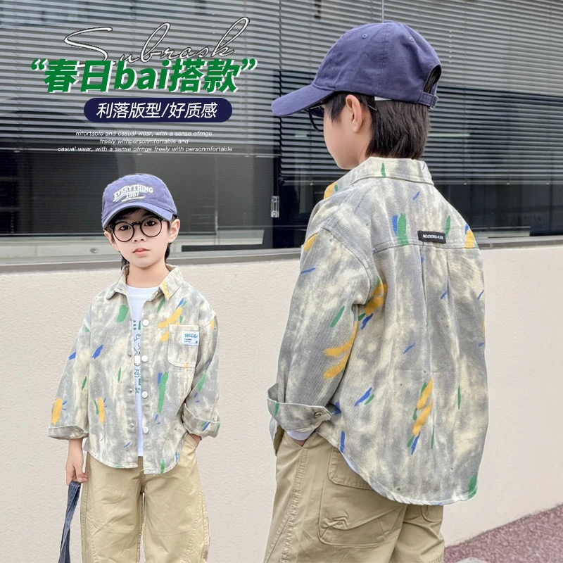 男童仿牛仔衬衫春秋新款小童韩版长袖上衣外套宝宝春季帅气衬衣