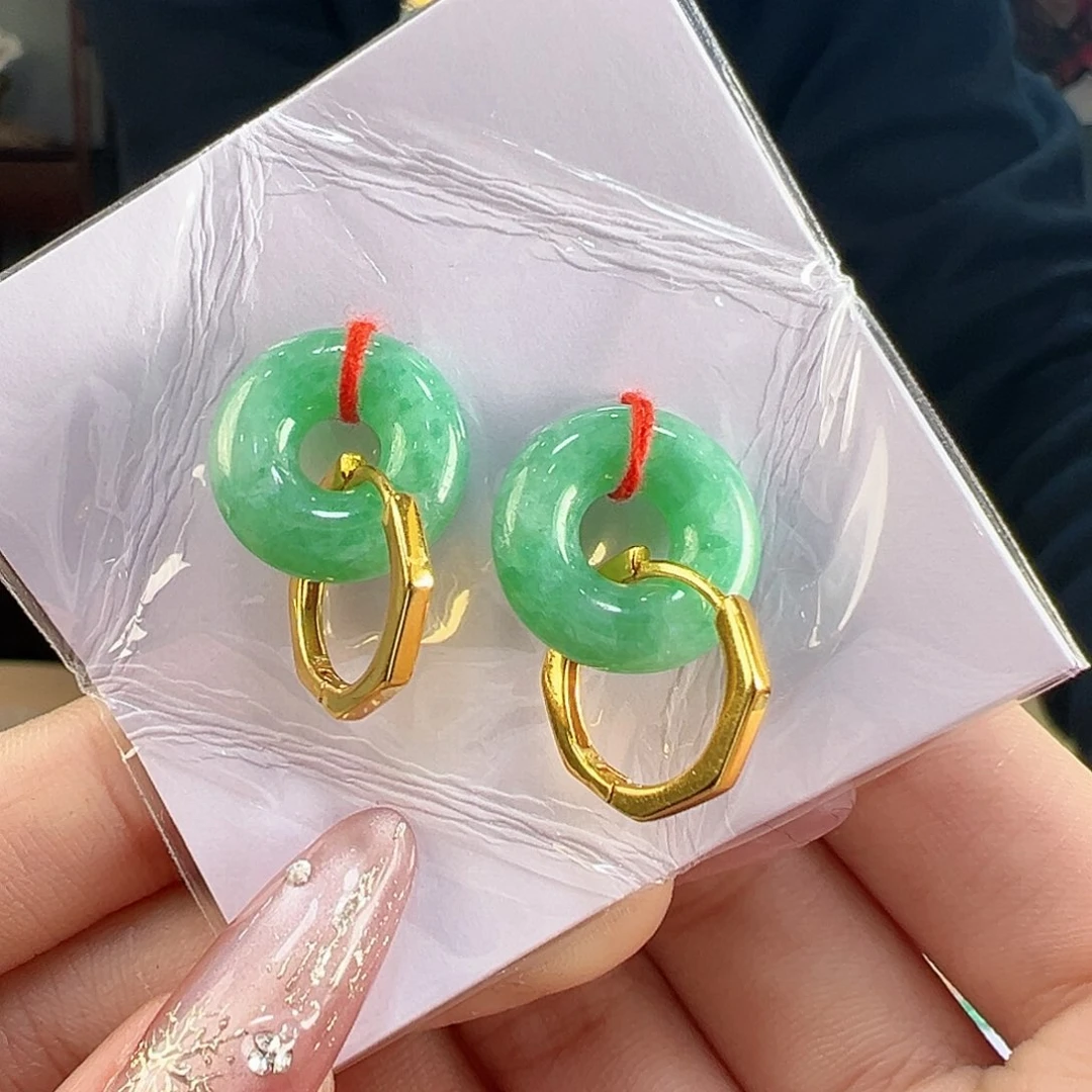 翡翠耳饰银S925镶嵌耳环26