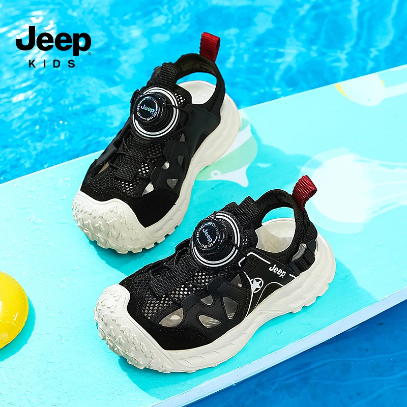 jeep品牌夏季儿童运动鞋新款男童6-12岁旋转钮鞋中大童包头溯溪鞋