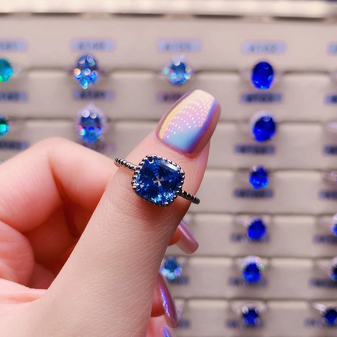 海蓝宝石银S925镶嵌戒圈