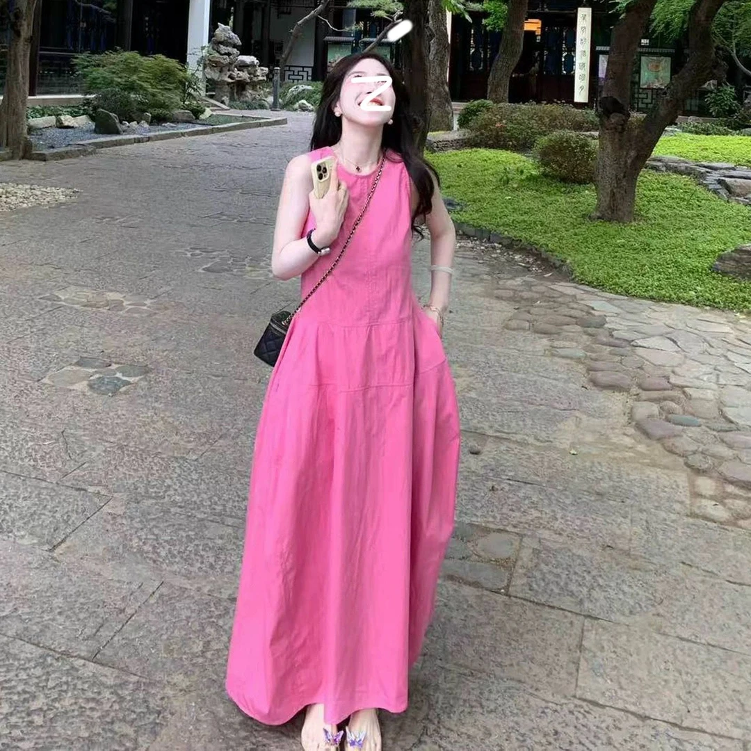 法式度假风气质连衣裙女夏季新款宽松设计感无袖背心大摆裙小个子