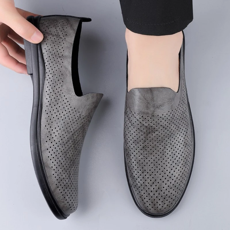 2025皮鞋男夏季薄款网眼透气商务休闲单层小皮鞋软底百搭镂空男鞋