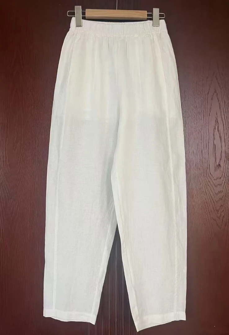 夏季新款  砂洗100亚麻  轻奢时尚休闲哈伦小脚裤显瘦简约女裤