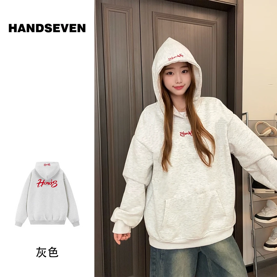 HandSeven美式复古潮流长袖连帽卫衣春秋款长袖男休闲外套女春秋