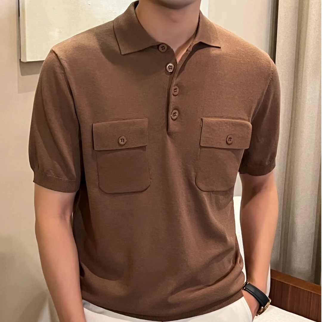 【润哥】夏季新款口袋设计28支冰丝针织polo衫短袖男休闲简约T3752