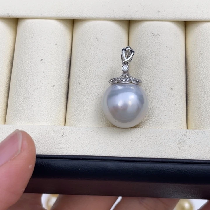 海水珍珠颈饰银S925镶嵌澳白吊坠15-16mm
