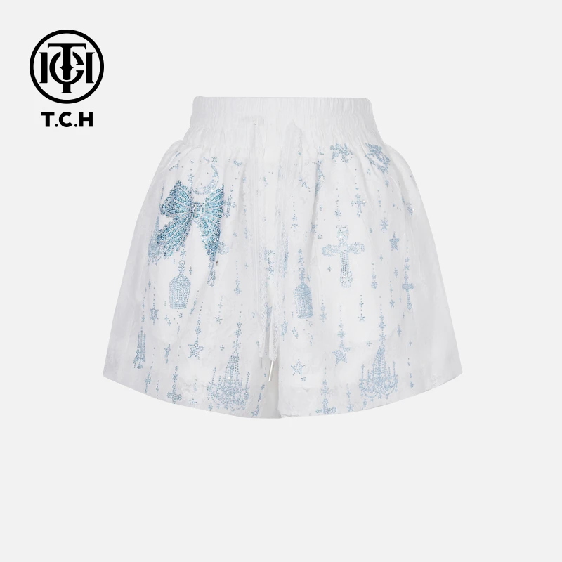 TCH烫钻工艺新时尚淑女百搭新潮流短裤女T75B21E5040轻奢tch