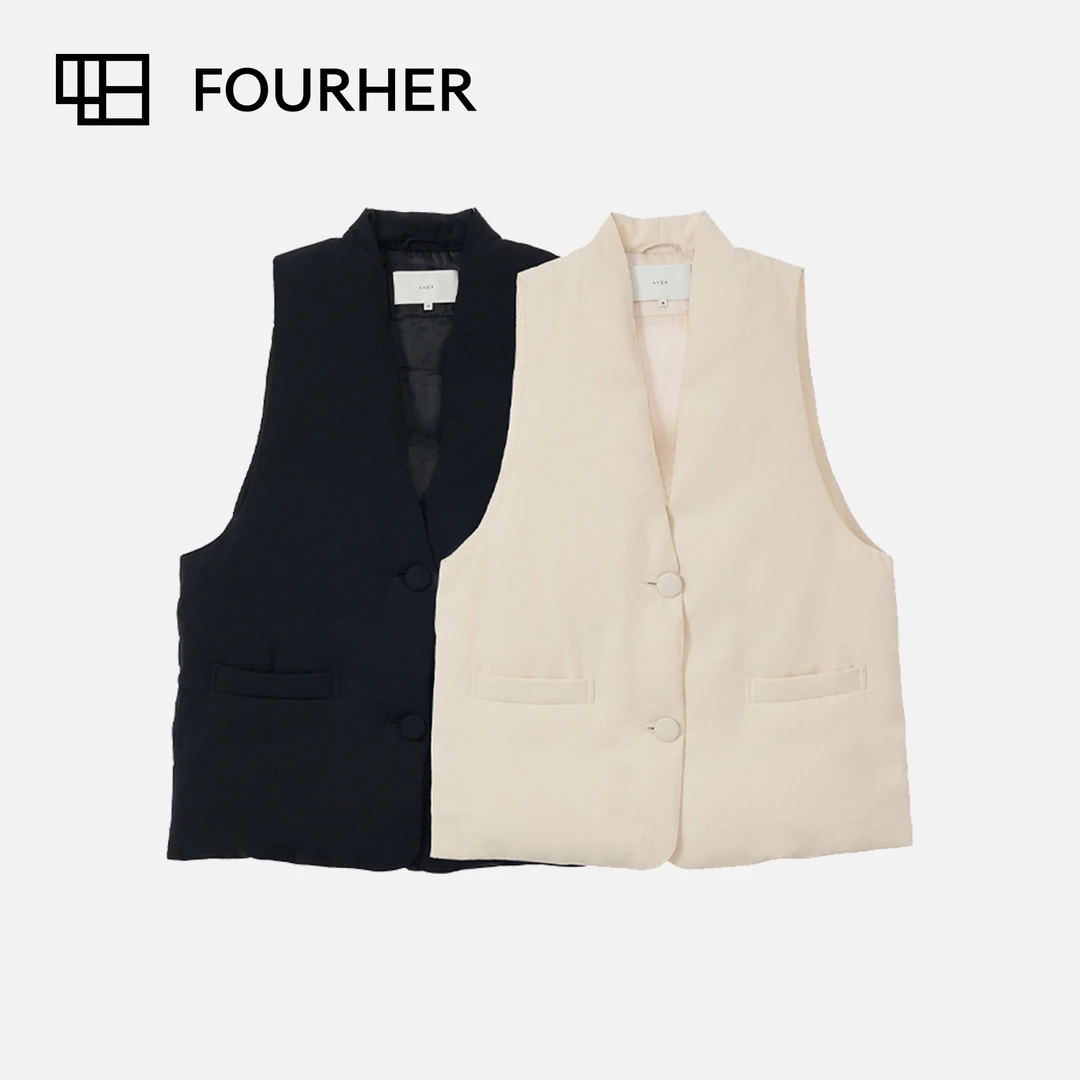 FOURHER 夹心千层 意⼤利鹅绒 温暖忧雅 V领西装马甲羽绒背心