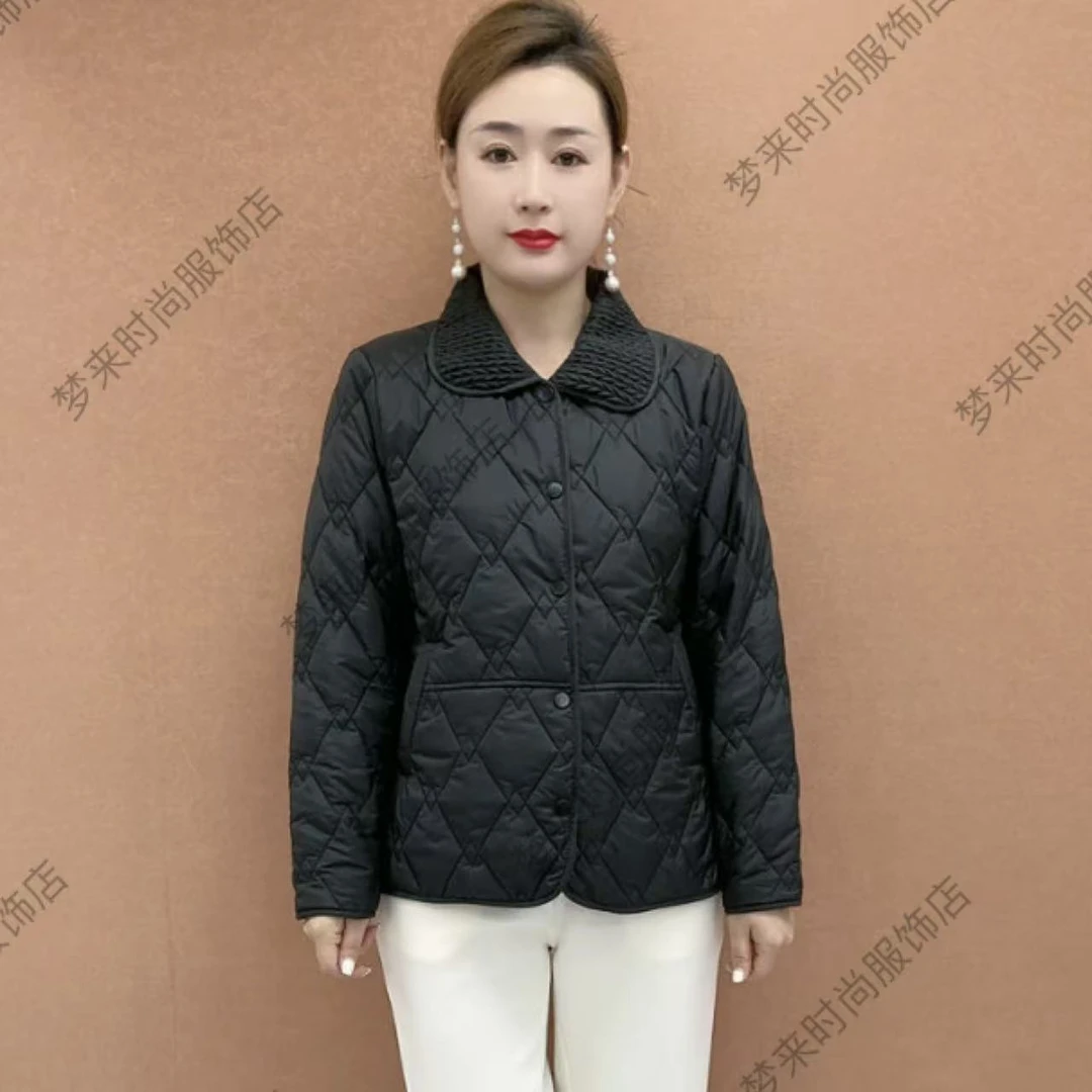 秋冬季小香风棉服常规网红外套短款时尚翻领百搭休闲中老年妈妈装