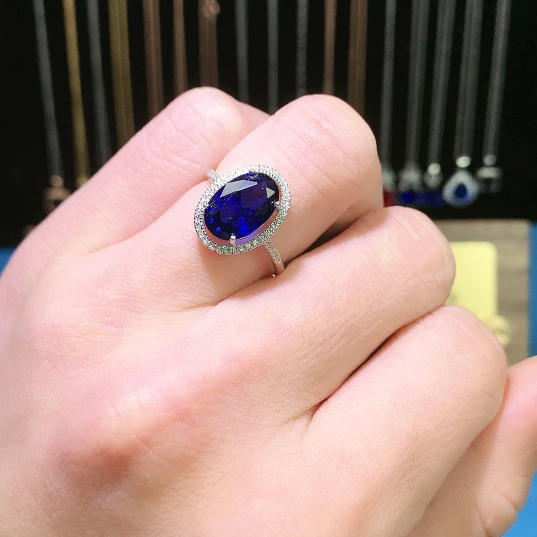 蓝宝石戒指银S925镶嵌