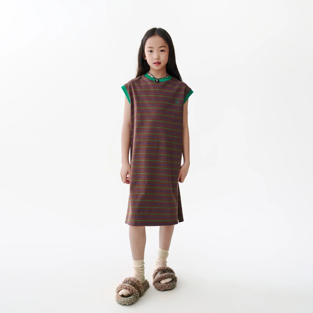 KALAM1LE【平行时空】儿童夏季经典简约纯棉条纹连衣裙X2410