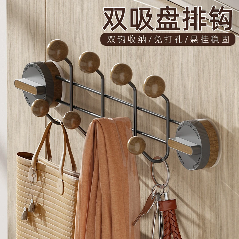 中式风门后挂钩吸盘免打孔玄关挂衣架衣服浴室毛巾联排厨房免钉