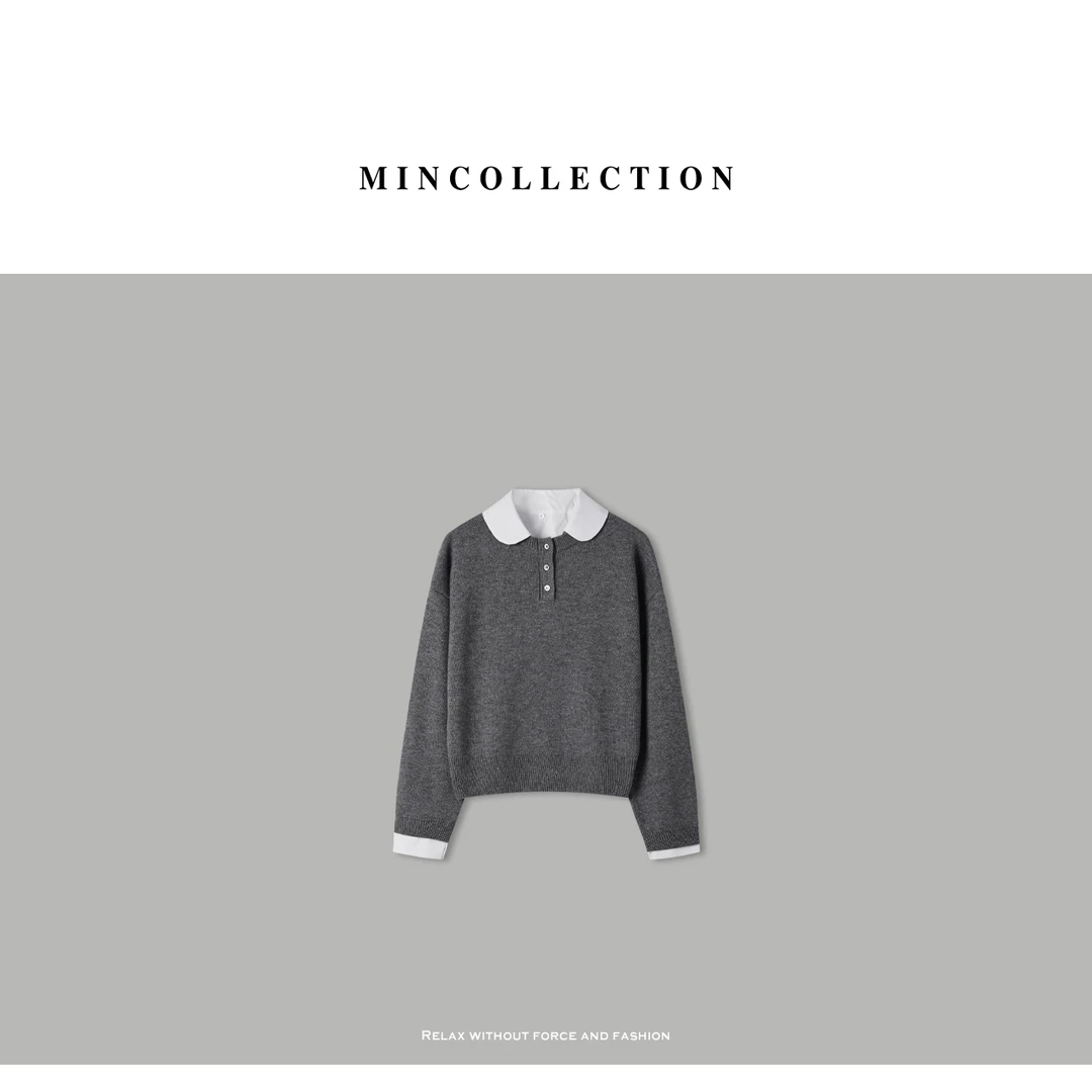 【年终折扣】假两件针织衫/知识分子翻领羊绒羊毛针织衫40502