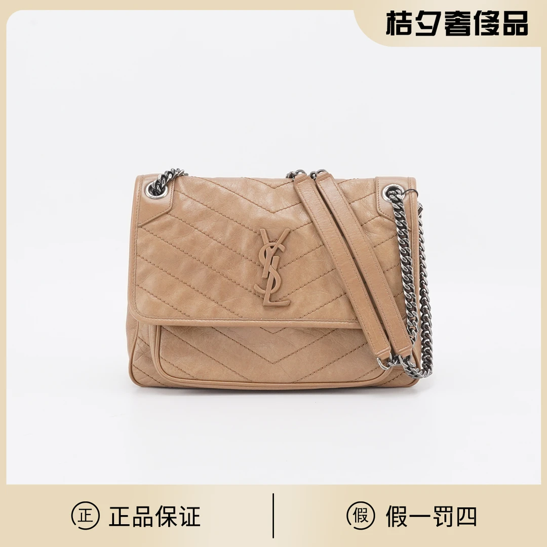95新 YSL/圣罗兰  YSL niki D扣 深奶茶色 油蜡皮 中号 链条包