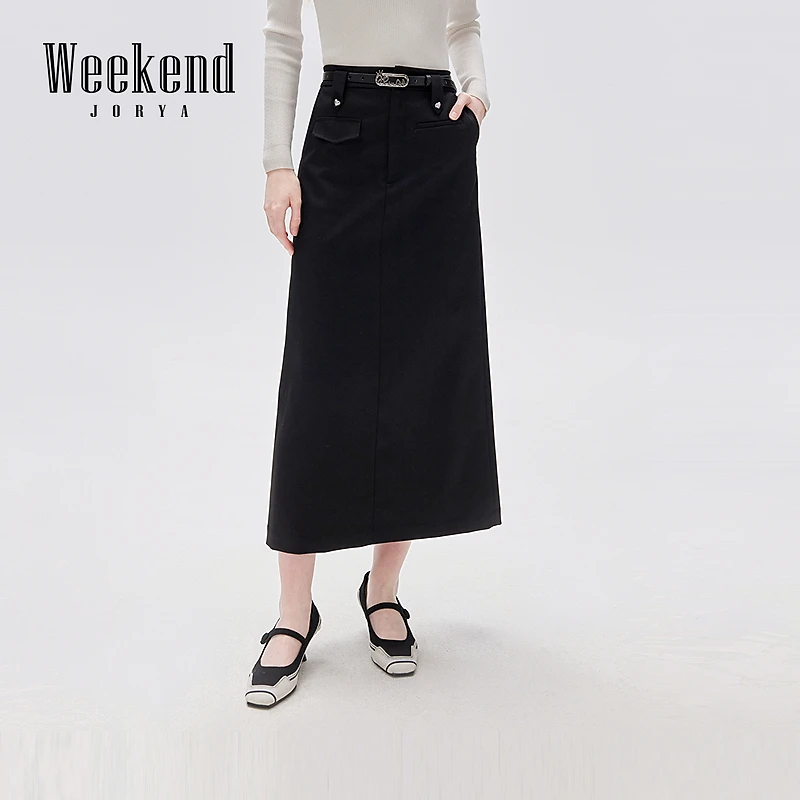 卓雅周末秋季新时尚通勤水钻爱心扣高腰修身中长半身裙EJWDCR19