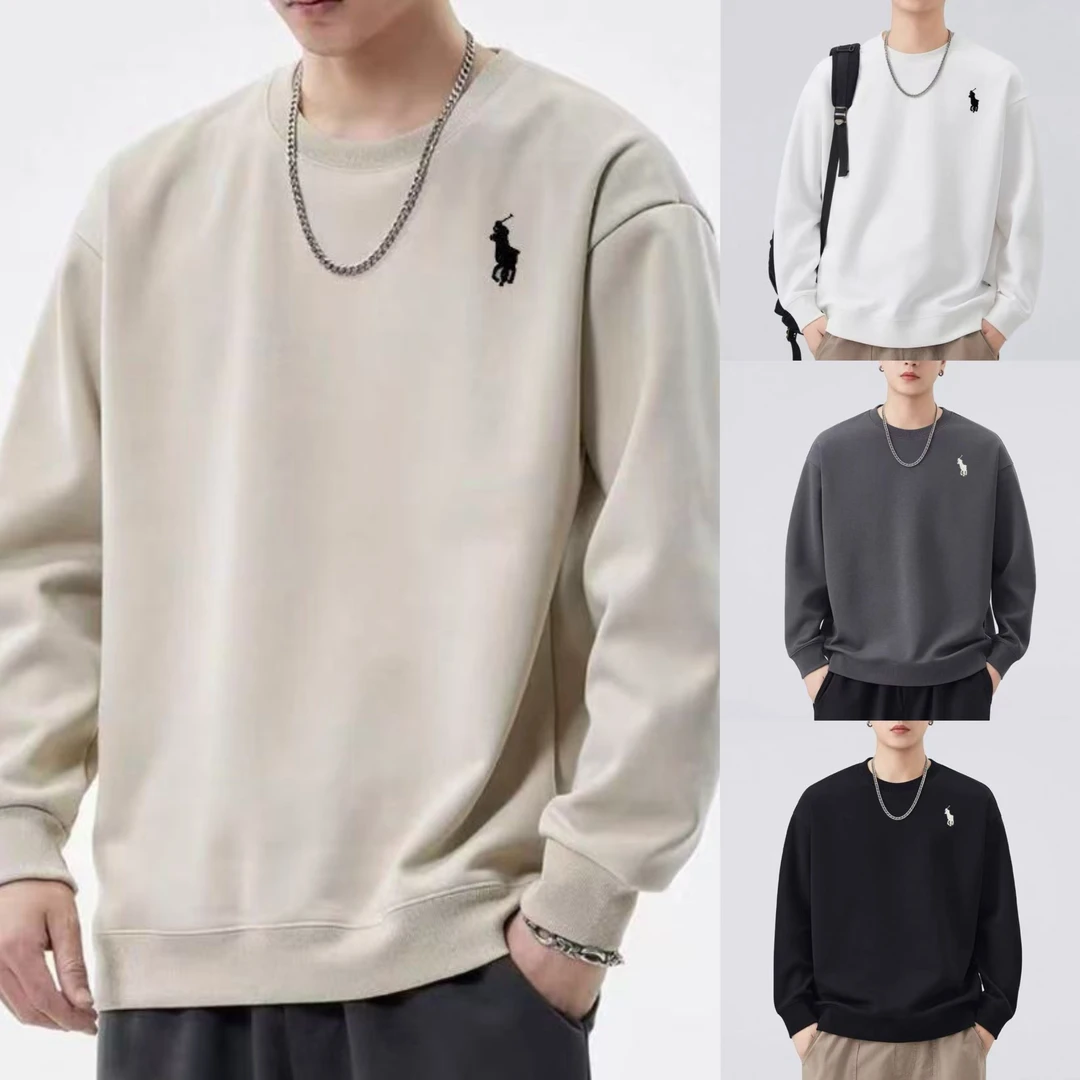 【重磅法兰绒卫T刺绣战马】长袖圆领男清香双面绒休闲卫衣保暖秋冬