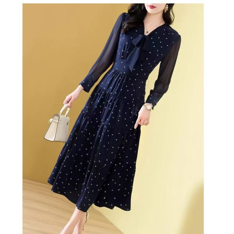 3206#连衣裙女新款雪纺修身显瘦波点高级感收腰气质