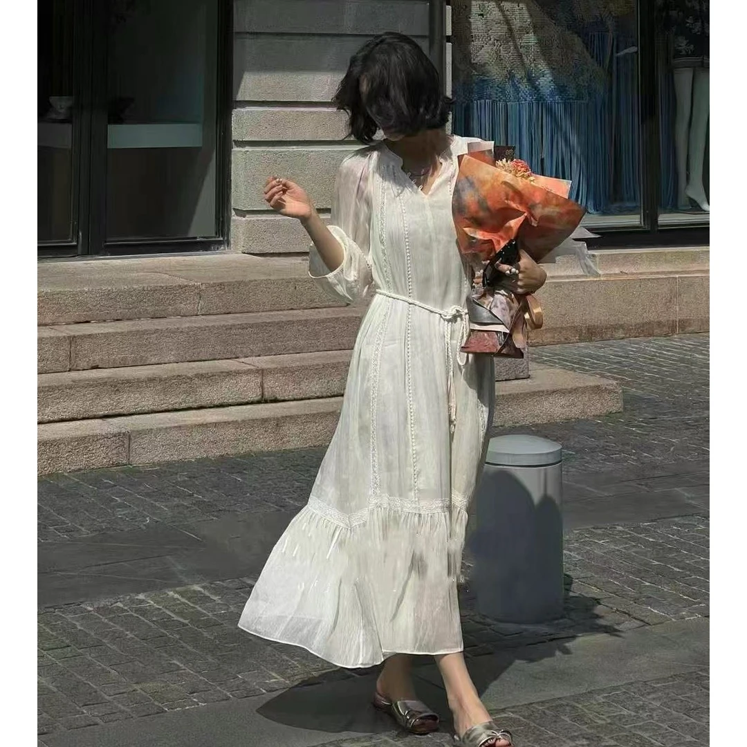 【深圳米熙儿】桑蚕丝夏季绣花宽松连衣裙1143