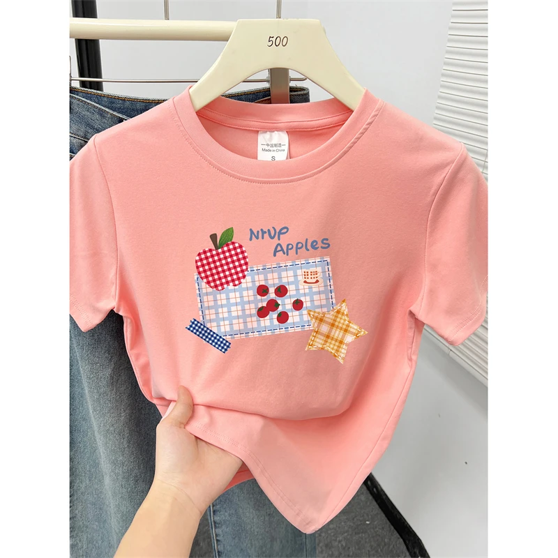 粉色正肩短袖女t恤夏季新款韩版设计感时尚大码胖mm显瘦圆领上衣