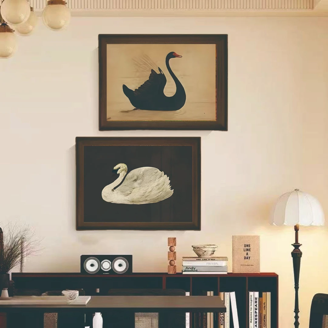 风天鹅装饰画适用于卧室床头玄关斗柜等空间高级壁画EC-06-30-40